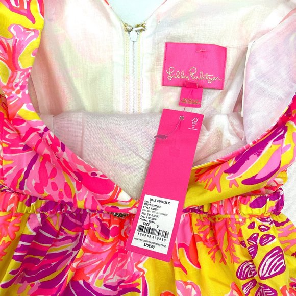 NWT Bri Cotton Midi Dress Calla Yellow Coral Floral Dress S - Picture 4 of 16